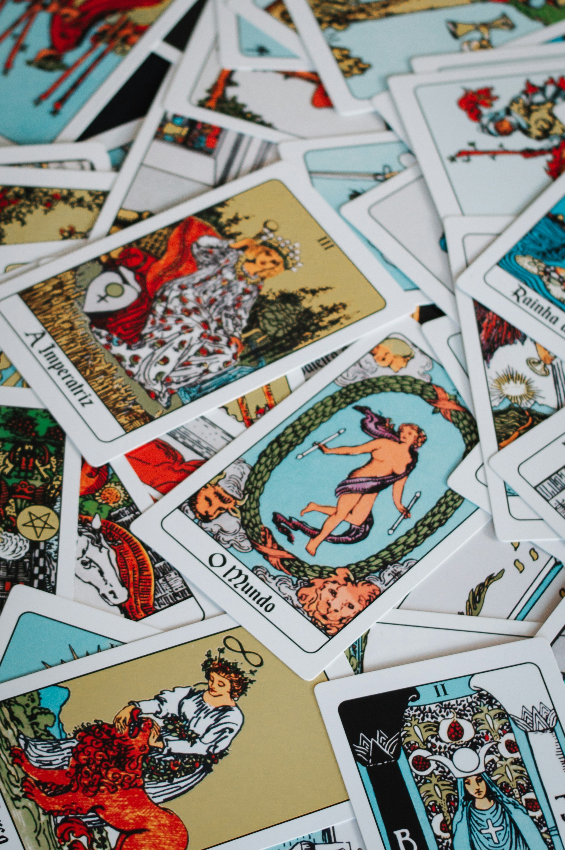 Colourful tarot card spread used in readings
